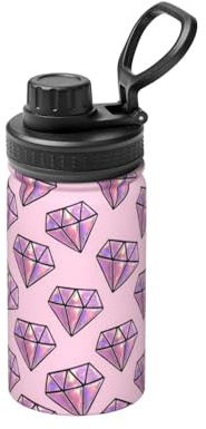 Bouteille d'eau isotherme en acier inoxydable avec motif losanges roses, 355 ml, pour l'école, l'extérieur