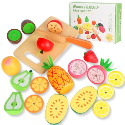 Kinderküche Zubehör, Spielküche Zubehör Holz, Küchenspielzeug Schneiden Obst Gemüse Lebensmittel Holz mit Klett-Verbindung für Kinder, Küchenzubehör Kinder Holzz und Zubehörz Spielküche Geschenk