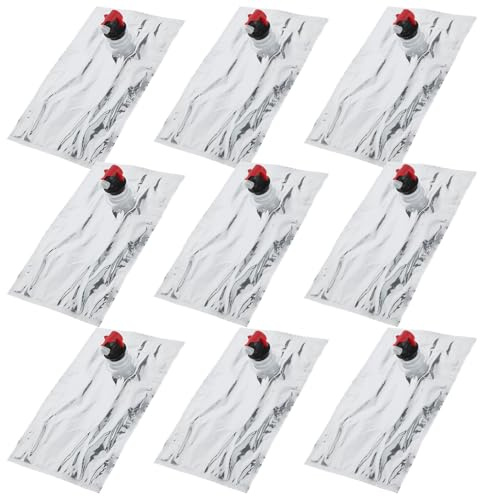 TOVINANNA 10 Paquet de Rangement Vin Argenté 1l avec Bec et Design Étanche, Pochette Portable pour Activités Extérieures et Bars, Matériau NY Vmpet PE
