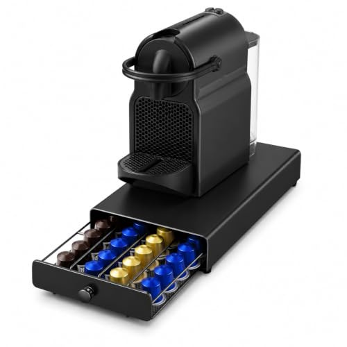 EASTSIGN Kapselhalter für Original-Kaffeekapseln – Schublade aus Metall - Kapselspender für 40 Original Kapseln, Platzsparende Kapseln Aufbewahrung (38x18x6cm), Robuster Kaffeekapselhalter, Schwarz