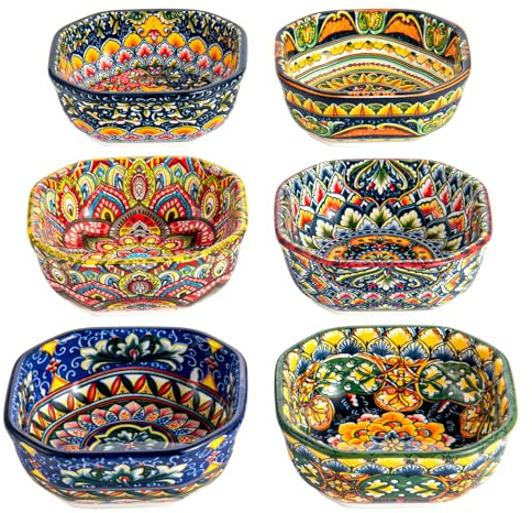 Henten Home Cuencos para salsas de porcelana, cuencos para aperitivos y salsas, 6 – 240 ml, cuencos para aperitivos, postres – estilo bohemio