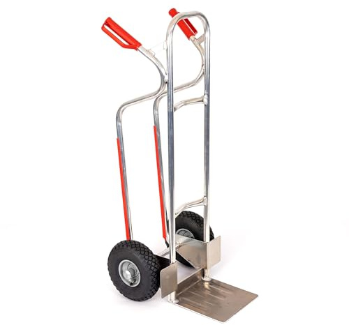 RLW - Carrello impilabile professionale in alluminio Alu200, 200 kg, pala 280 x 280 mm, prodotto in UE, nessuna importazione asiatica (ruota pneumatica nera/4 PR/cerchione in metallo argentato/grigio