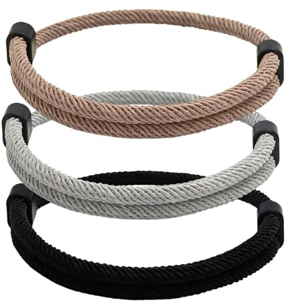 Kluz 3-Pack Mens Black Bracelet Set, Adjustable Braided Rope Wrist Bracelets for Men and Women, Minimalist Paracord Bracelet Style in Black, Sand Beige and Grey for Daily Wear, Stacking and Gifts