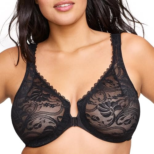 Glamorise Wonderwire Front-Closure Stretch Lace Underwire Bra 9245 (Women's & Women's Plus) Black