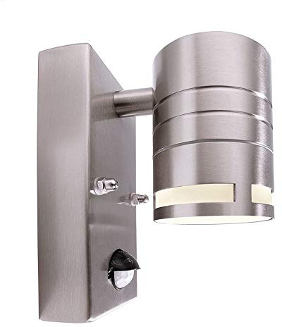 Deko-Light | Wandleuchte Wandlampe Downlight Bewegungsmelder Dämmerungssensor außen outdoor GU10 Höhe 15cm Edelstahl | Zilly Motion silber