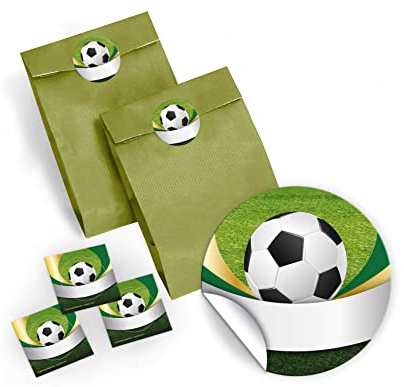 JuNa-Experten 15 Aufkleber mit dem Motiv Fußball Fussbal incl. 15 Partytüten/Geschenktüten (15 Aufkleber + 15 Tüten)