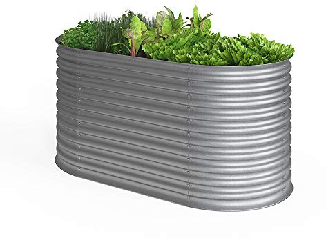 ok-Living Hochbeet Kräuterbeet Gemüsebeet oval 160x80x82cm (LxBxH) Silber Pflanzkasten Frühbeet Aufzucht Beet Garten