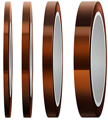 LUTER 4 rotoli di nastro adesivo in poliimmide ad alta temperatura per sublimazione, stampante 3D, saldatura ad onda (3 mm / 5 mm / 8 mm / 12 mm x 33 m, falva)