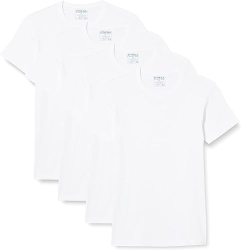 Athena - Lot de 4 T-Shirts Homme Col O - 100% Coton Bio - Label Oeko-TEX® Standard 100 - Maillots de Corps Hypoallergéniques, sans Couture Côté