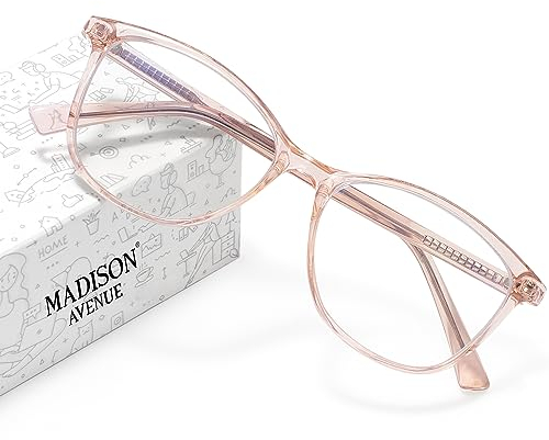 Madison Avenue Blue Light Blocking Glasses Anti Eyestrain UV Glare Blue Light Glasses for Women TV Phone Computer Gaming Eyeglasses (Crystal Brown)