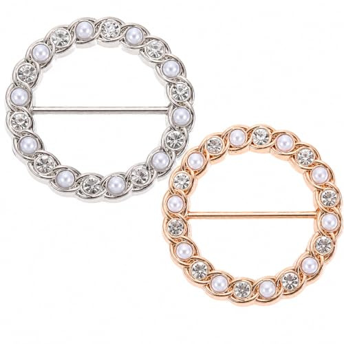 SOIMISS 2 Stück Broschen für Kleidung Shirt Clip Silber Roségold zum Raffen | Legierung mit Perlen und Strass, Schalring für Blusen Kleider und Tücher, Ring für Kleidung mit glatten Kanten, Ohne Nähen