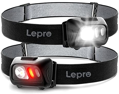 Lepro Stirnlampe, LED Kopflampe 1500 Lux mit Rotlicht & 6 Lichtmodi, IPX4 wasserdichte Mini Batteriebetrieben Stirnlampen für Kinder Erwachsene, Superhell Headlight für Angeln Laufen, 2 Stück