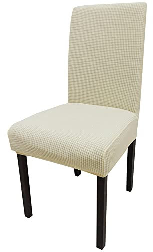 Leeyunbee Set of 4 Stretch Dining Chair Covers, Jacquard Spandex Dining Parsons Chair Slipcover, Removable Washable Chair Protector, Chair Seat Cover, for Dining Room, Wedding, Hotel, Banquet (Beige)