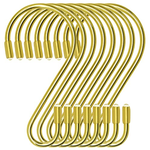 Waitkey 30 Pack S Hooks for Hanging, 3.15 inch Stainless Steel S Shaped Hooks Curtain Hooks Heavy Duty S Hooks for Hanging Pots and Pans, Plants, Jeans, Clothes, Jewelry, Towels, Cups (Gold)