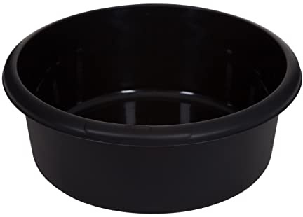 Large Round Washing Up Bowl Dish Washing Washtub, Durable Plastic, Volume: 8 Liter, Size: 34 x 34 x 13 cm, Colors: Black, Grey, Cream. (Black)