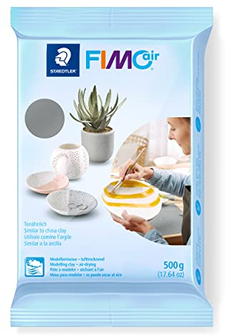 STAEDTLER lufttrocknende Modelliermasse FIMO air, grau, sofort gebrauchsfähig, kein Brennvorgang notwendig, 500g, angenehme Haptik, klebt nicht, mind. 95% natürliche Rohstoffe, 8100-80