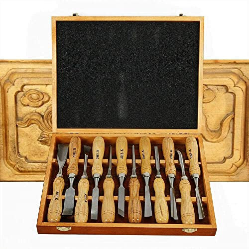 OITTo Holzschnitzmeißel-Set, 12-teilige Drehmeißel mit umweltfreundlicher Aufbewahrungsbox aus Holz, Schnitzwerkzeuge, professionelles Meißel-Set