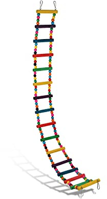 SCSpecial Bird Ladder Toys Coloured Flexible Parrot Swing Bridge Wooden Cockatiel Cage Hanging Climbing Ladder (39 In (16 steps))