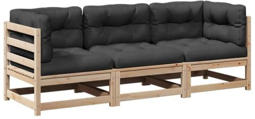 vidaXL Garten Sofagarnitur mit Kissen 3-TLG., Gartensofa mit modularem Design, Sitzgruppe für Garten Terrasse Innenhof, Gartenmöbel, Massivholz Kiefer