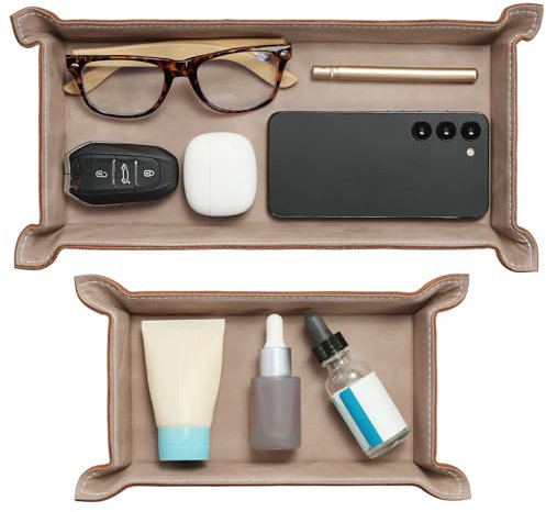 Navaris Bandejas de cuero sintético - Set de 2x bandeja vaciabolsillos para dejar llaves monedas - Cuenco para recibidor oficina escritorio - Color crema