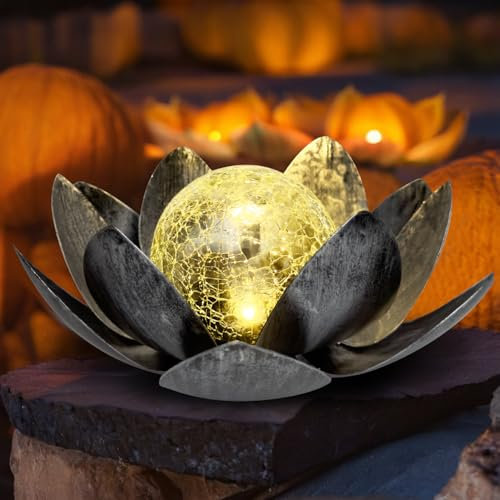 Kyduu Decoración solar del jardín de loto, Luz Solar Exterior Jardin,Luz de Loto Solar,Decoración de jardín para exteriores,Decoración de Jardín de Loto Lámpara Solar de Suelo,para Césped,Patio,Camino