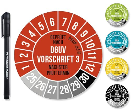 Frank Paperman® DGVU V3 Lot de 120 plaques de test rouges de 30 mm de diamètre avec stylo à film, plaques de test pour la prochaine date de test, résistantes aux UV, haute adhérence, 5 couleurs, 2