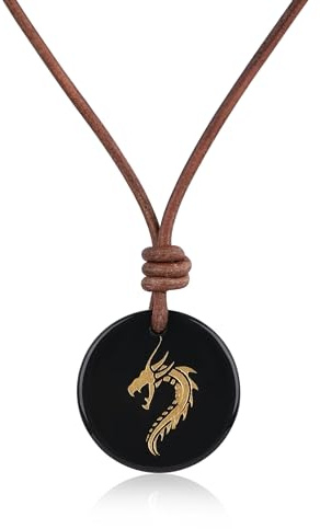 COAI Collier Cordon en Cuir, Pendentif Plaque Ronde pour Hommes, Collier Obsidienne Arc-en-Ciel
