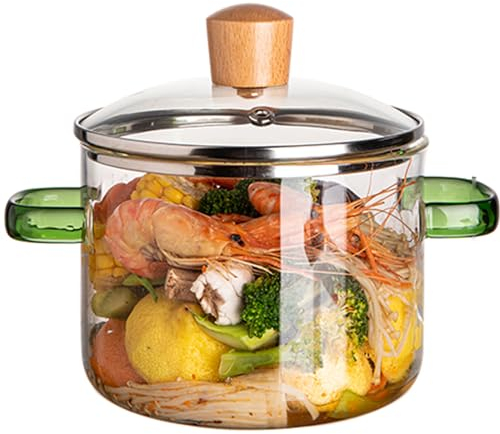 Serenitison Pentola in Vetro Trasparente per Cucinare,Casseruola in Vetro,Pentola per Piano Cottura per Zuppiera Trasparente,Pentola in Vetro da Cucina,per Preparare Ramen,Zuppe di Verdure,Salse