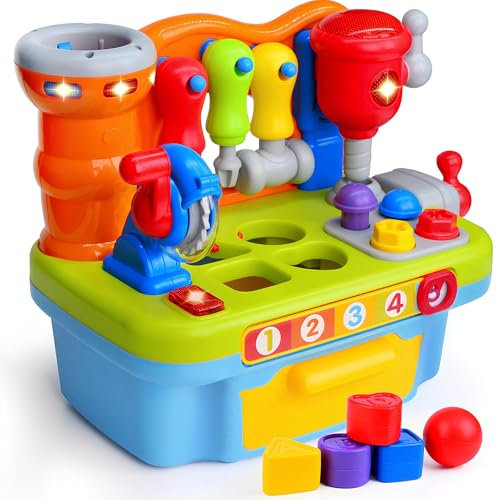 Werkbank Kinder Spielzeug ab 1 Jahr Junge, Werkzeugkoffer Kinder Werkbank, Montessori Spielzeug ab 3 Jahre, Spielzeug Werkbank Kinder ab 1 2 3 4 Jahre, Lichteffekten Lernspielzeug Geshenk für Kinder