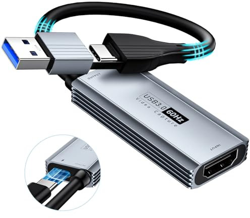 XIIXMASK Carte de Capture Vidéo USB 3.0 avec 100W PD – HDMI vers USB-A/C, Capture en 1440P 30fps et 1080P 60fps pour Streaming et Enregistrement de Jeux – Compatible avec Quest 3, Switch, PS4/PS5