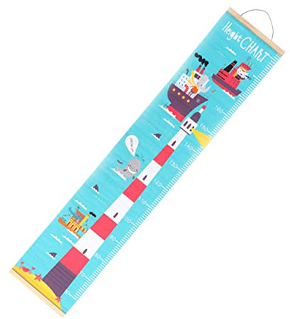 Nordische Wachstumstabelle für Kinder aus Öl Leinwand zum Aufhängen | Wandbehang mit Cartoon Leuchtturm Muster, Rollbar zur Aufbewahrung, Passend für Raumdeko