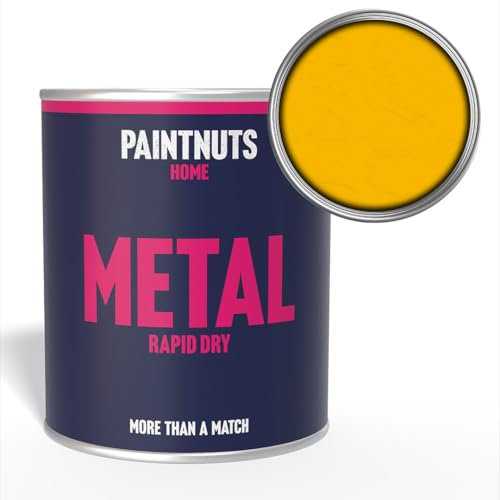 Paintnuts Yellow Rapid Dry Metal Paint - Quick Drying, Versatile Finish – Ideal for Railings, Gates, Metal Furniture, Trailers, Garage Doors, Light Fixtures and More - 250ml - Matt