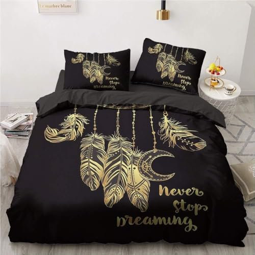 TMMDH BettwäSche 220x240 Schwarz 3D Druck BettwäSche-Sets TraumfäNger Bettbezug und 2 Kissenbezug 80x80 cm aus Weiche und Angenehme Mikrofaser mit ReißVerschluss