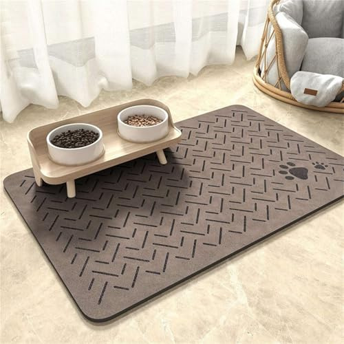GIBZ Saugfähige Futtermatte für Hunde für Wasserspender, rutschfeste Kieselgur Futterunterlage, Schnelltrocknendes Napfunterlage, Braun, 40x60cm
