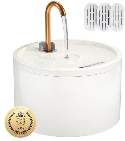 MISFANS Ceramic Cat Water Fountain - 2.1L/71oz - All-Ceramic Body & Pure Copper Water Spout - Non-Toxic - Automatic Pet Drinking Fountain Indoor with Ultra-Quiet Pump, and 3Pcs Filter & Sponge (White)
