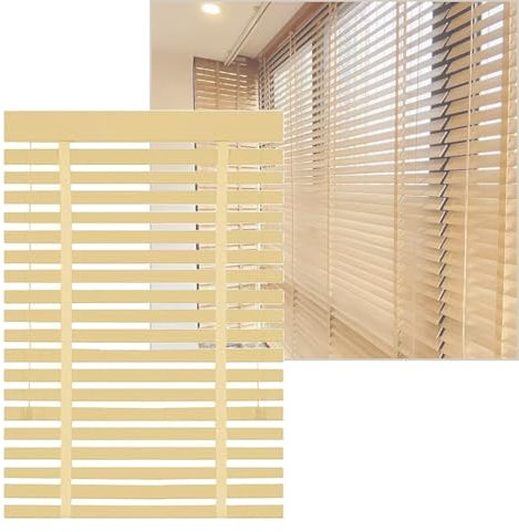 Jalousien Holzjalousie 50mm Lamellen Sonnenschutz/Sichtschutz Anpassbare Jalousie Blickschutz Jalousie Fenster & Tür Massivholz, Jalousetten Blendschutz Einfache Montage(Beige)