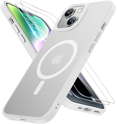 Miracase für iPhone 14 Hülle mit Magsafe & 2 9H+ Panzerglas, Weiß | [TOP Militärschutz & Magnetkraft] Stoßfest Kratzfest mit Samtiger Haptik Extrem Langlebig Handyhülle für iPhone 14 6,1