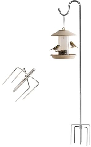 Schäferhaken Garten, Vogelfutterspender Stange 5 Zinken, Silber, 195 cm