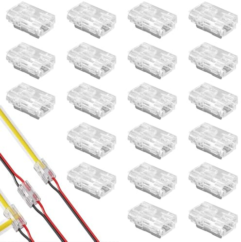 DBTW 20 Stück 2 Polig 8mm LED Verbinder, COB/SMD Streifen Connector | 2 Pin Eckverbinder Für Flexible Installation Und Schnelle Montage Ohne Löten, Passend Für 2-Pin Lichtbänder