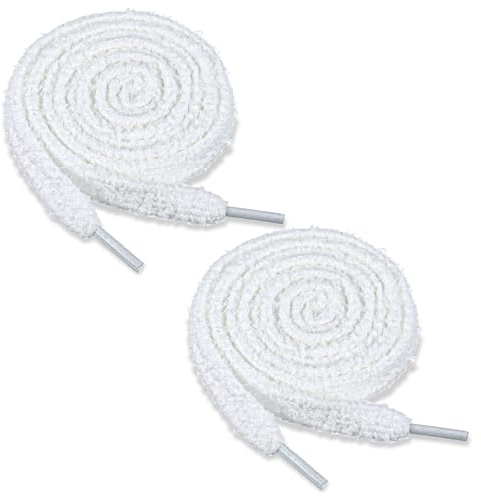 Ouligay 2 pares de cordones blancos de felpa de 1 cm de ancho y blancos, cordones planos gruesos, mullidos, 120 cm de largo, cordones para zapatos de deporte, zapatillas de deporte, Blanco, large