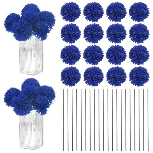 M METERXITY 30Pcs Flores Artificiales De Bola De Crisantemo, 11 Pulgadas Ramo De Seda Falso Crisantemo Flores Falsas De Toque Real para Hogar/Boda/Navidad/Fiesta[Azul Oscuro]