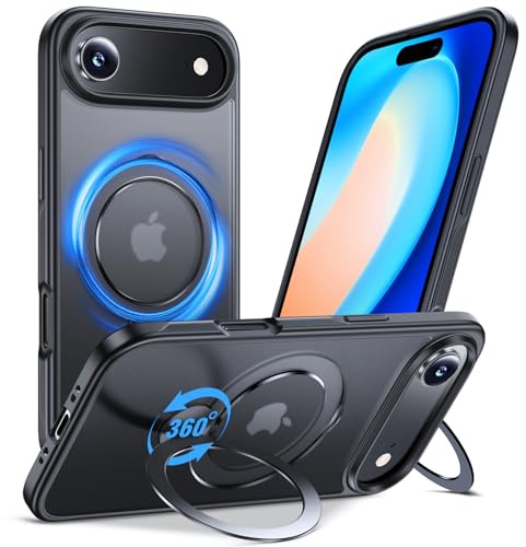 Anqrp 360° ALL-in-ONE Stand Case for iPhone 17 Air Case with Rotatable Magnetic KickStand Ring Holder, Compatible with Mag-Safe, MIL-Grade Shockproof iPhone 17 Air Phone Case Cover, Black
