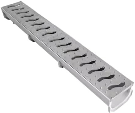Canale di scarico in resina polimerica grigia, con griglie, larghezza 9,9 cm/15 cm, sistema di drenaggio per marciapiede, cortile, giardino, griglia per grondaia (100 x 15 x 15 cm)