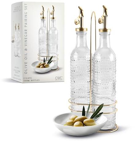 COOK WITH COLOR Glass Olive Oil Bottle Dispenser - 2 Pack- 17oz Oil and Vinegar Cruet - Olive Oil Carafe Decanter for Kitchen, Champagne Bubbles, Clear