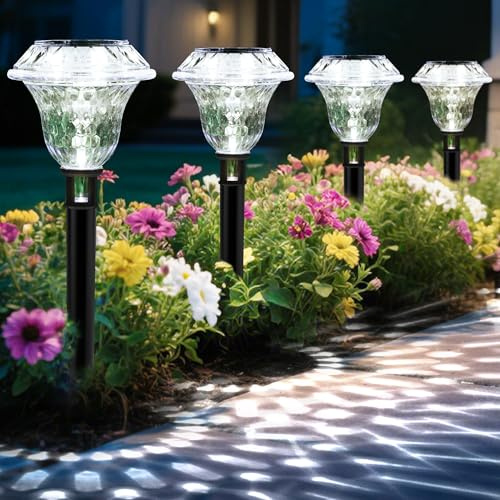 GIGALUMI Solar Lights Outdoor Garden Waterproof, Solar Outdoor Lights, Garden Decorative Lighting for Walkway, Driveway, Yard, Landscape, Lawn (4 Pack,Cold White)