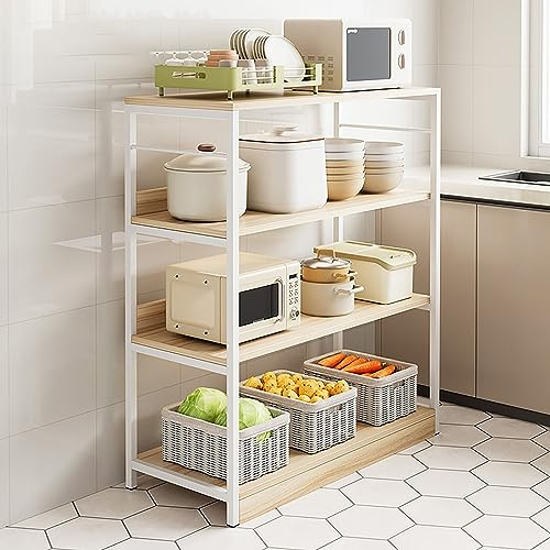 Scaffale da cucina multifunzionale, scaffale di stoccaggio a 4 livelli, supporto per microonde, grande capacità di controsoffitto, 80 x 35 x 80 cm, finitura in legno di ciliegio d'acero, mobili da