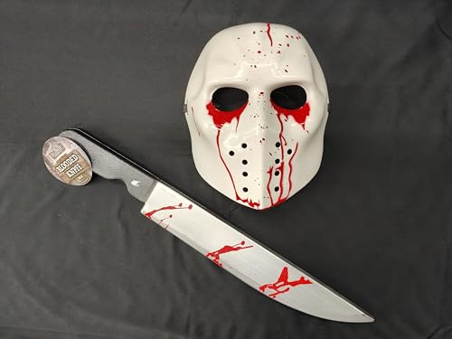 Bloodied Hockey Mask & Machete Set~Bloody Jason Style~Halloween Friday~Sword~Halloween Horror Friday 13th