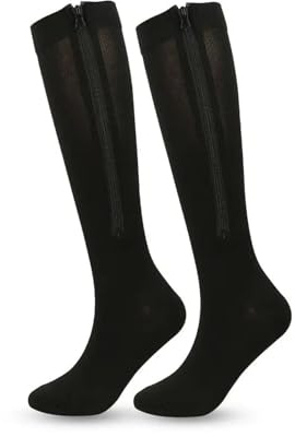 bas de contention 1 paire de chaussettes compression à fermeture éclair for femmes et hommes, en nylon élastique, bout fermé