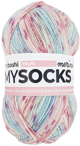 myboshi mysocks Merino, extra weiche 4-fädige Merino-Sockenwolle, 75% Schurwolle, 25% Polyamid, filzfrei, 100g, 420m Rosa (Tulpe), 1 Knäuel
