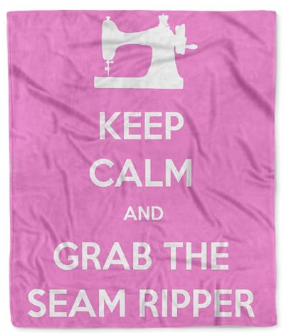 3dRose Keep Calm and Grab The Seam Ripper, Pink and White Silktouch Minky Blanket